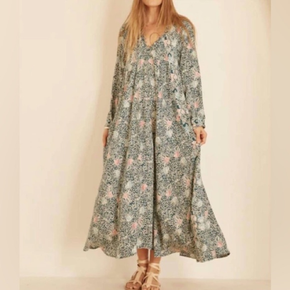 Natalie Martin Fiore silk maxi dress in Andromeda Aegean